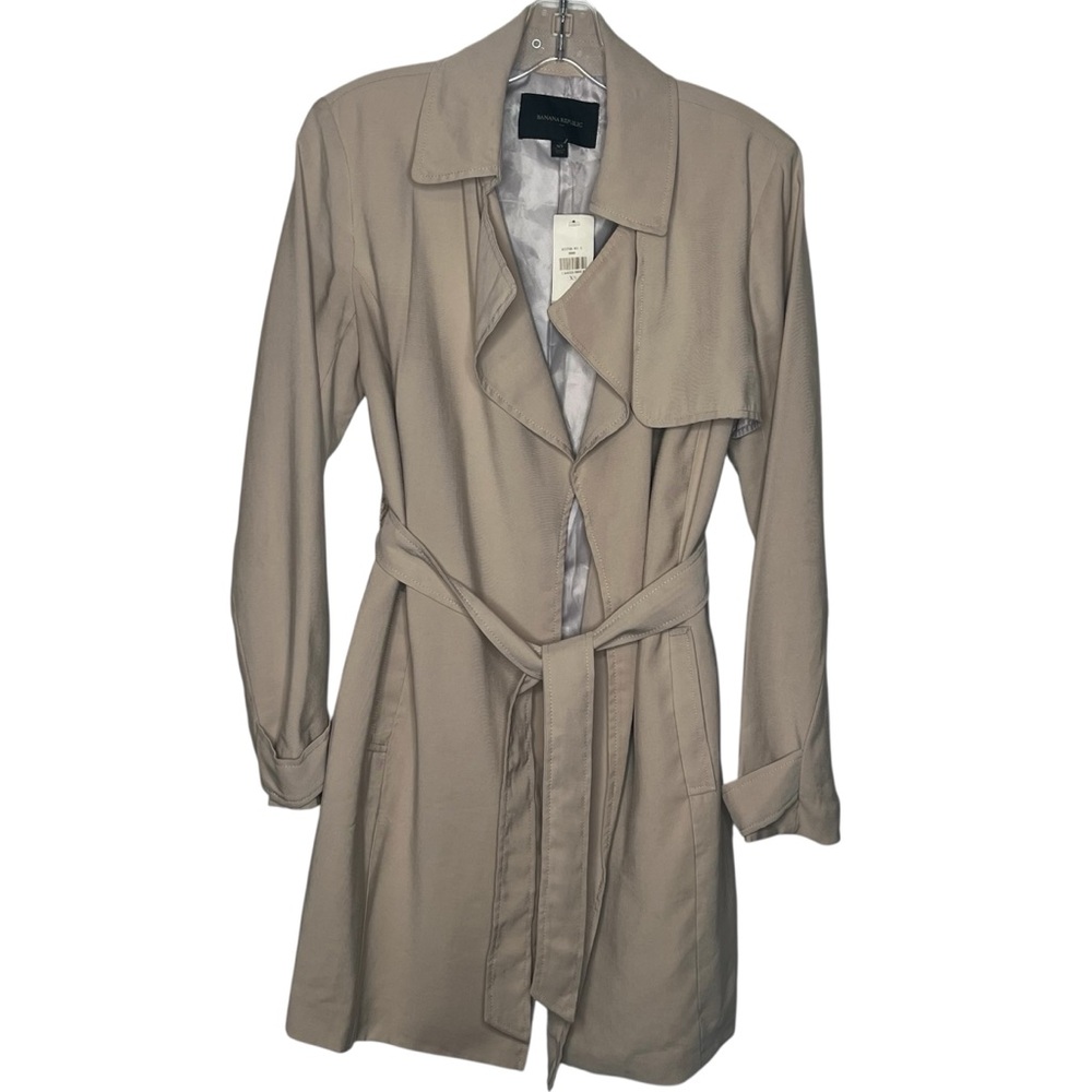 Banana Republic Factory Sz XS Khaki Trench Coat Tie Closure Open Front